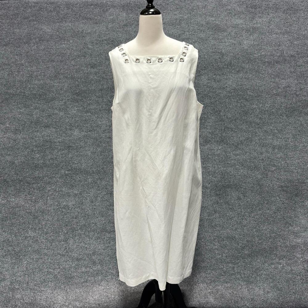 Lennie For Nina Leonard Dress Womens 16 White Studded Sheath Linen Knee Length